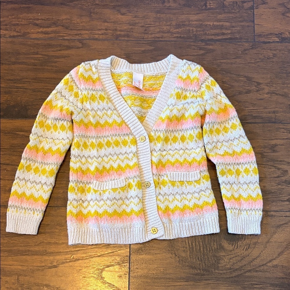 Cat & Jack Yellow and Pink Patterned Cardigan SZ 4T